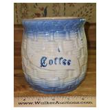 Vintage Brush MCCOY Blue & White Stoneware Basketweave Canister (Coffee) ~ 5x5x6.75" in very good vintage condition...