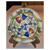Vintage c 1900 ~ Stick Spatter Rabbitware 9.25" Rabbit Plate VIRGINIA ROSE w/blue flowers and rabbits & green frogs on outer band...