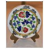 Vintage c 1900 ~ Stick Spatter Rabbitware 9.25" Rabbit Plate VIRGINIA ROSE w/blue flowers and hopping rabbits on outer band...