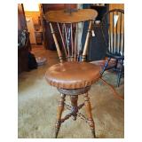 Beautiful Vintage Piano Stool 15" seat dia x 16" seat back h x adjustable seat h x 35.5" total h w/Brass Claw & Crystal Feet AND a Back Which is RARE in excellent vintage condition...