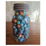 Vintage quart Mason jar w/zinc lid FULL OF VINTAGE MARBLES...