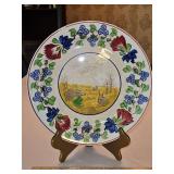 Vintage c 1900 ~ Stick Spatter Rabbitware 12.5" Round Rabbit Platter VIRGINIA ROSE w/blue flowers and rabbits & green frogs on outer band...