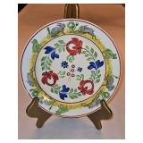 Vintage c 1900 ~ Stick Spatter Rabbitware 9.25" Rabbit Plate PERSIAN ROSE w/blue flowers and rabbits & green frogs on outer band...