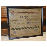 Vintage framed 17.25×14.75" sampler by "Emilie Friedstrup ?", "1864" SEE PICS FOR MORE DETAILS...