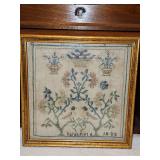 Vintage framed 9×9" sampler by "Sarah Field", "1830" SEE PICS FOR MORE DETAILS...