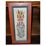 Small Vintage Framed 4x8.75" JOAN RAAB Original SIGNED Pennsylvania Fraktur FOLK ART WATERCOLOR...