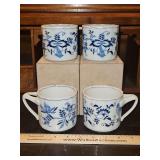 Set of Four Beautiful Vintage Blue Danube Blue Onion 3.25" Mugs w/Rectangle Backstamp (1970s–1990s) in excellent vintage condition...
