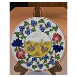 Vintage c 1900 ~ Stick Spatter Rabbitware 9.25" Rabbit Plate VIRGINIA ROSE w/blue flowers and transfer print of rabbits in a field...
