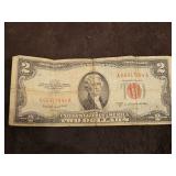 Vintage Red Seal 1953B Series $2 Bill in fair condition...