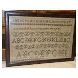 Vintage framed 18.75×13.25" sampler by "?", "?" SEE PICS FOR MORE DETAILS...