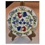 Vintage c 1900 ~ Stick Spatter Rabbitware 9.25" Rabbit Plate VIRGINIA ROSE w/blue flowers and rabbits & green frogs on outer band...