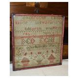 Vintage framed 10×10.25" sampler by "Mary ?", "?" SEE PICS FOR MORE DETAILS...