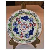 Vintage c 1900 ~ Stick Spatter Rabbitware 9.25" Rabbit Plate BULLSEYE PATTERN w/raspberry & blue flowers and hopping rabbits on outer band...