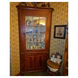 Beautiful Large Vintage 19th c. corner cupboard w/12 pane upper door 45 x 26 center from corner x 32.25 side from corner 86" in excellent vintage condition CONTENTS IN AND ON NOT INCLUDED......