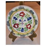 Vintage c 1900 ~ Stick Spatter Rabbitware 9.25" Rabbit Plate PERSIAN ROSE w/blue flowers and hopping rabbits on outer band...