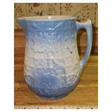 Vintage Rose and Lattice Blue & White Salt Glaze Stoneware 6.5" Pitcher in excellent vintage condition w/1 chip on base...