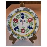 Vintage c 1900 ~ Stick Spatter Rabbitware 9.25" Rabbit Plate PERSIAN ROSE w/blue flowers and rabbits & green frogs on outer band...