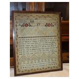 Vintage framed 14×17" sampler by "Hannah Lewelyn", "12/23/1796(8 yrs old ?)" SEE PICS FOR MORE DETAILS...