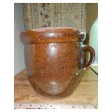 Vintage brown stoneware(may be redware) open crock w/handle in excellent vintage condition...