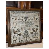 Vintage framed 14.25×14.25" sampler by "Ann Rack", "9/24/1835" SEE PICS FOR MORE DETAILS...