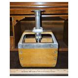 AWESOME Vintage Mechanical Wood and Steel Deep 1# Butter Press/Butter Box 5.75x3.75x9"...