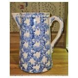 Vintage Blue & White Spongeware Pottery 9" Tall Pitcher in excellent vintage condition...