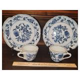 Two(2) Beautiful Vintage Blue Danube Blue Onion Luncheon Snack Plate & Tea Cup Sets w/Early Script Backstamp (1950s–1970s) in excellent vintage condition...