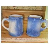 Pair of vintage 4.25" tall blue and white salt glaze stoneware flying bird mugs in very good vintage condition...