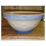 Vintage blue & white salt glaze stoneware pottery 4x8.25" mixing bowl part of 5 piece "Wedding Ring" set in excellent vintage condition...