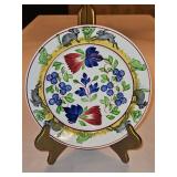 Vintage c 1900 ~ Stick Spatter Rabbitware 9.25" Rabbit Plate VIRGINIA ROSE w/blue flowers and rabbits & green frogs on outer band...