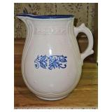 Beautiful Vintage Brush McCoy White Stoneware 8.25" Pitcher w/Blue Rim & Stenciled Wildflower in excellent vintage condition...