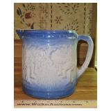 Vintage Brush McCoy "Avenue of Trees" Blue & White Salt Glaze Stoneware 5.5" Pitcher in excellent vintage condition w/a chip on the spout...
