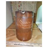 Vintage brown 8" tall stonewear advertisement pitcher in good vintage condition...