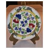 Vintage c 1900 ~ Stick Spatter Rabbitware 9.25" Rabbit Plate VIRGINIA ROSE w/blue flowers and rabbits & green frogs on outer band...