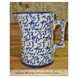 Very Nice Vintage Blue & White Spongeware Pottery 6.5" Tall Pitcher in excellent vintage condition...