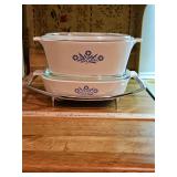 Vintage Cornflower Blue Corningware Serving Dishes w/Lids & 1 Stand SEE ALL PICS FOR DETAILS in excellent condition...