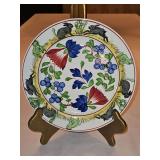 Vintage c 1900 ~ Stick Spatter Rabbitware 9.25" Rabbit Plate VIRGINIA ROSE w/blue flowers and rabbits & green frogs on outer band...