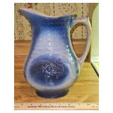 Beautiful Vintage Blue & White Salt Glaze Stoneware 9.5" Pitcher w/Floral Design in very good vintage condition w/rough area on spout...