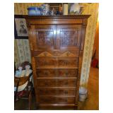 Vintage Walnut(?) Lock Side Tall Chest of Drawers 34.25x18.75x65.75" w/Double Hat Box in very good vintage condition CONTENTS IN AND ON NOT INCLUDED...