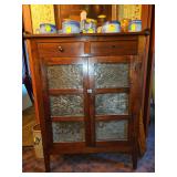 Very Nice Vintage Wooden(May be Virginia Poplar) Twelve Panel Punched Tin Pie Safe w/Top Rail 42.5 x 19 x 57" in excellent vintage condition CONTENTS IN AND ON NOT INCLUDED...