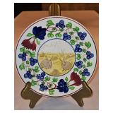 Vintage c 1900 ~ Stick Spatter Rabbitware 9.25" Rabbit Plate VIRGINIA ROSE w/blue flowers and transfer print of rabbits in a field...