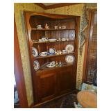 Vintage wooden corner hutch 44.5 x 28 center from corner x 32.5 side from corner x 78.5" in excellent vintage condition CONTENTS IN AND ON NOT INCLUDED...