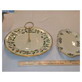 Vintage Lenox Holiday Tidbit Tray & Oblong Scalloped Server...