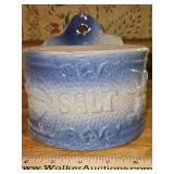 Vintage Blue & White Salt Glaze Stoneware Salt Crock w/American Eagle, Shield, & Arrows in very good vintage condition...