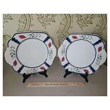Two(2) Vintage Adams English Ironstone Square Handled Cake Plate 9" x 10" in the "Lancaster" Pattern in excellent vintage condition...