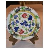 Vintage c 1900 ~ Stick Spatter Rabbitware 9.25" Rabbit Plate VIRGINIA ROSE w/blue flowers and rabbits & green frogs on outer band...