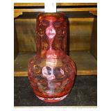 Vintage Fenton Cranberry Glass Thumbprint Coin Dot Tumble Up Carafe & Cup Set in excellent vintage condition...