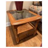 Solid Oak Glass Accent Table