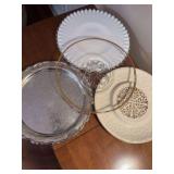 RARE 24 KT Embossed Glass Dilly Gailstyn Platter, 24KT Lenox Cheese Plate, Felton  Silver Crest Crimped Milk Glass Sandwhich Plate and Oneida SP Serving Tray