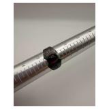 Mens Sterling Silver Etched Ring with Red Gem at 3g